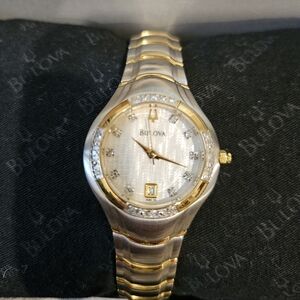 Bulova Commerce Root Women's Dress Watch, Silver & Gold, Diamond Accents